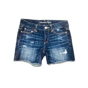 American Eagle Jean Shorts Size 00 Distressed Frayed Hem Low Rise Denim